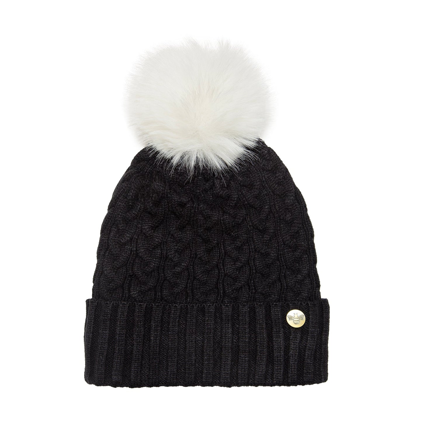 House of Celtic Bee Cable Pom Pom Hat Black / White