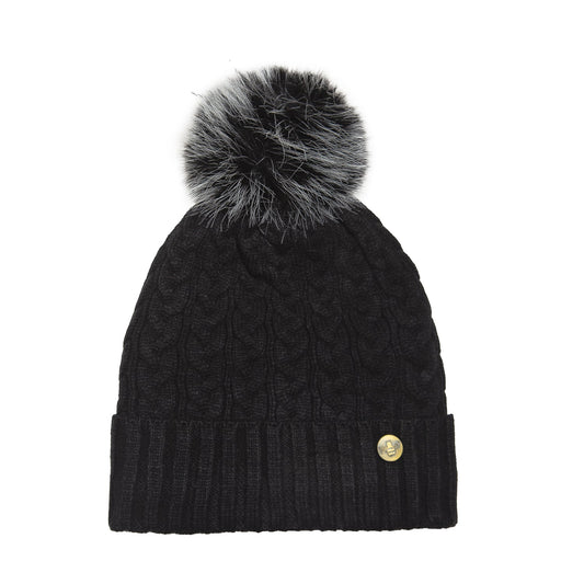 House of Celtic Bee Cable Pom Pom Hat Black / Silver