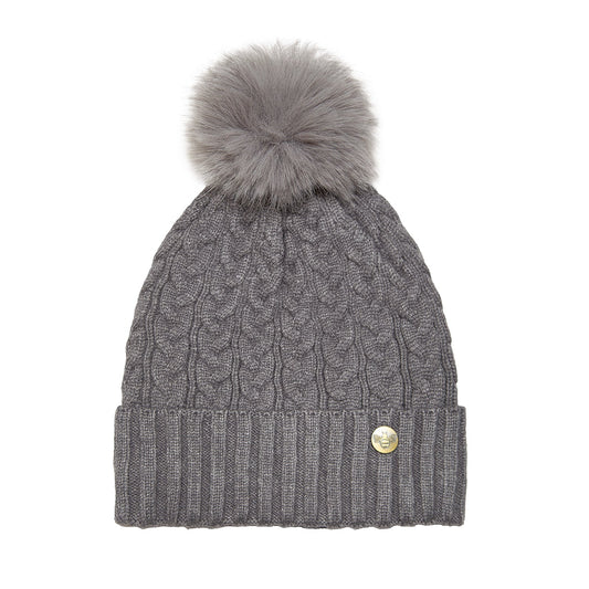 House of Celtic Bee Cable Pom Pom Hat Grey / Grey