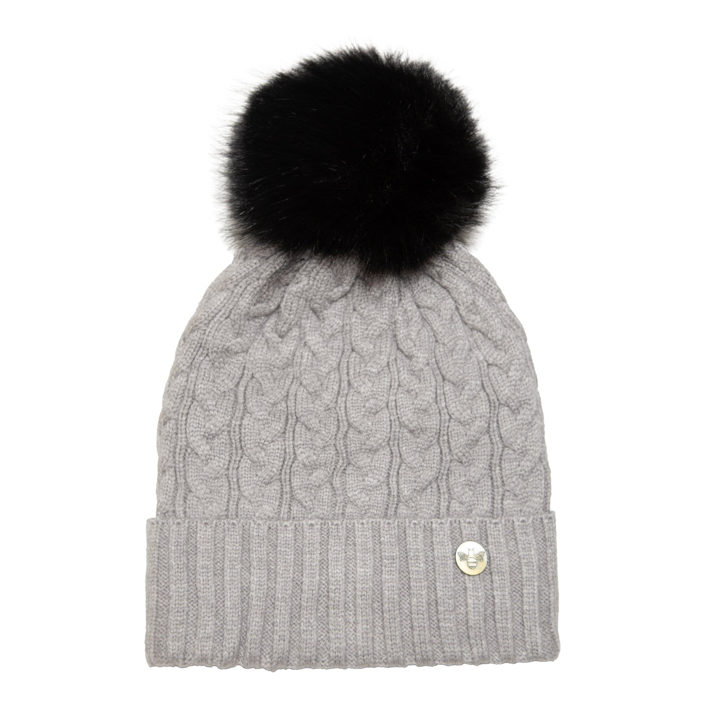 House of Celtic Bee Cable Pom Pom Hat Silver / Black