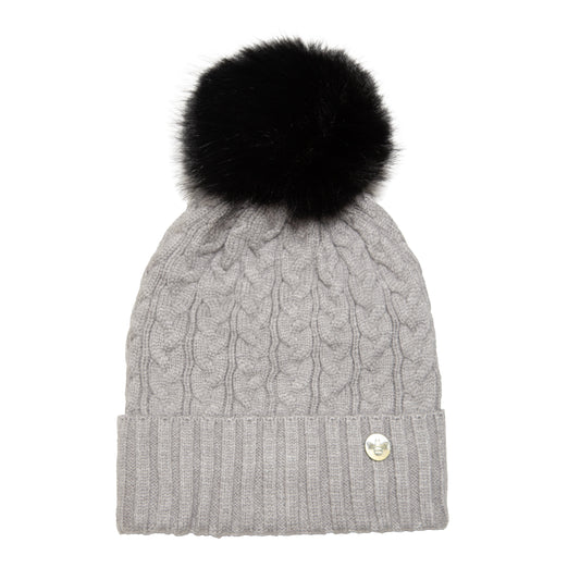 House of Celtic Bee Cable Pom Pom Hat Silver / Black