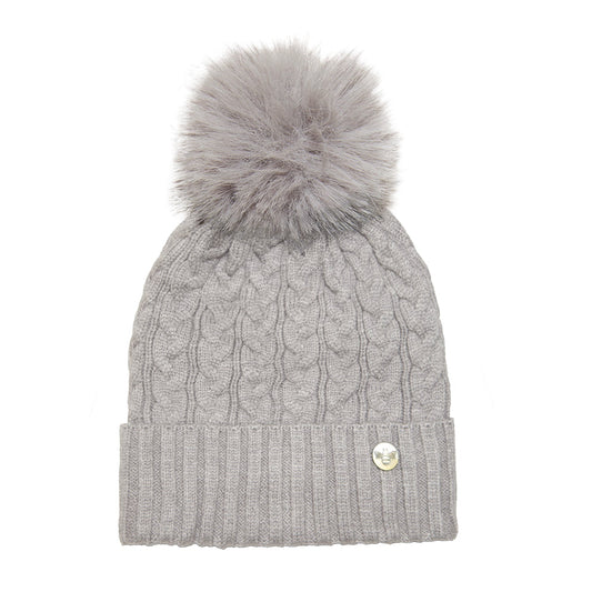House of Celtic Bee Cable Pom Pom Hat Silver / Grey