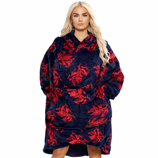 Oversized Sherpa Fleece Hoodies - Navy Welsh