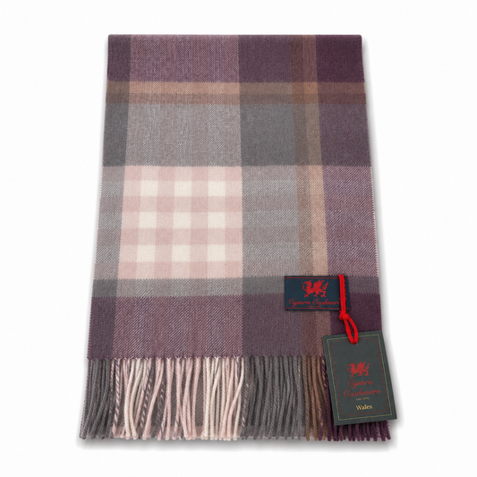 Cymru Cashmere Scarf Chequer Tartan Plum