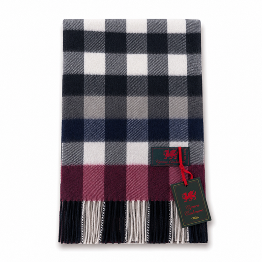 Cymru Cashmere Scarf Giant Chequer Black