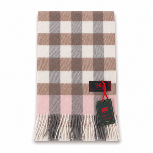 Cymru Cashmere Scarf Giant Chequer Pink