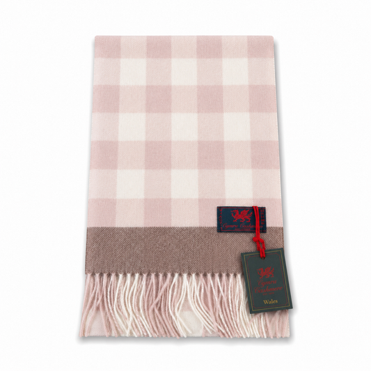 Cymru Cashmere Scarf Giant Chequer Taupe