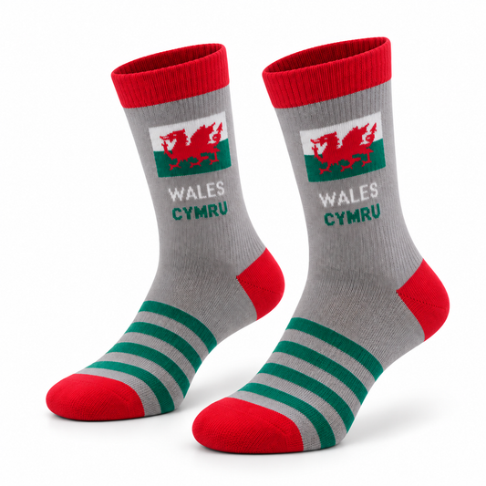 Welsh Flag Grey Socks