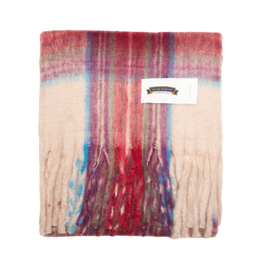 House of Elgin Tartan Blanket Scarf Off-White Plumb Dress Stewart