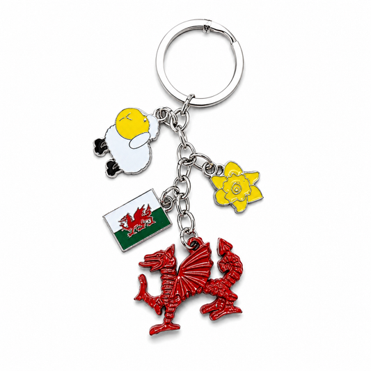 Wales Sheep Dragon Charm Keyring