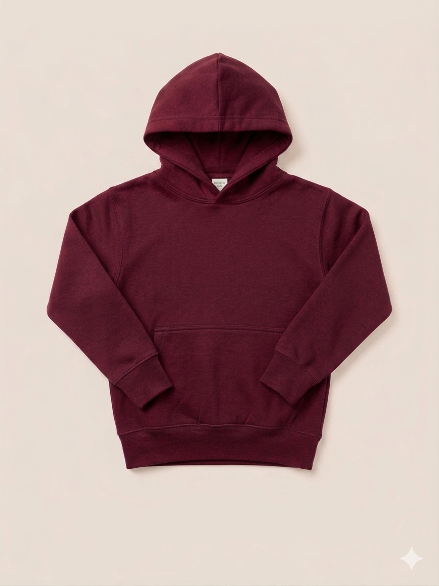 Kids Plain Hoodie - Claret