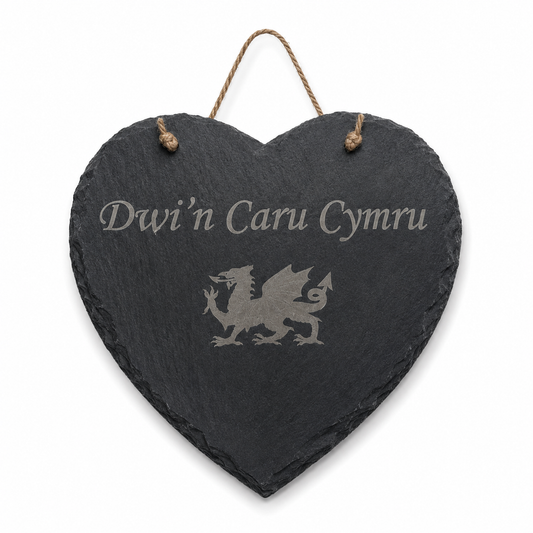Dwi'n Caru Cymru Heart Slate Sign