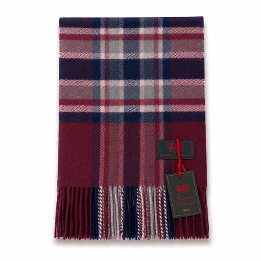 Cymru Cashmere Scarf Marchbrae Tartan Maroon