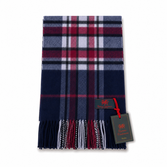 Cymru Cashmere Scarf Marchbrae Tartan Navy