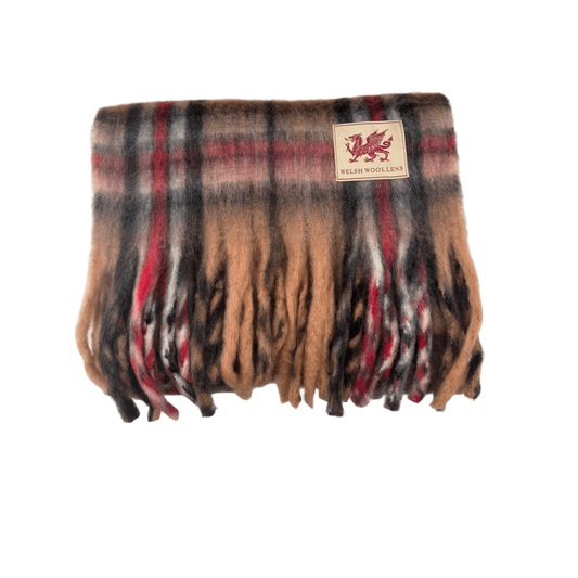 Welsh Woollens Tartan Blanket Scarf Thomson Camel