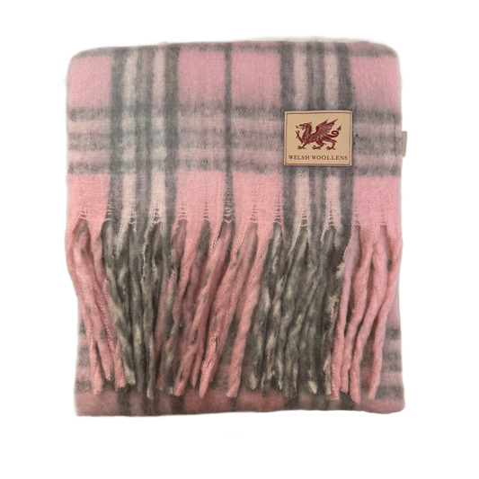 Welsh Woollens Tartan Blanket Scarf Thomson Pink