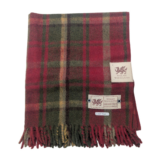 Welsh Woollens Wool Knee Blanket/Throw Dark Maple Tartan