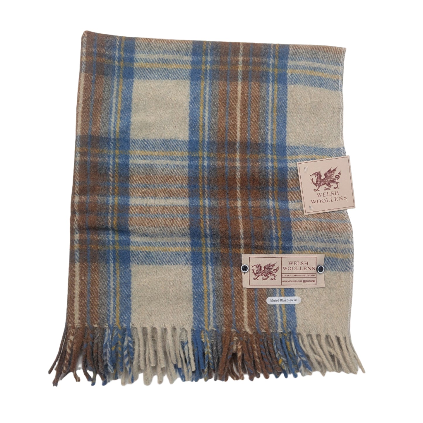 Welsh Woollens Wool Knee Blanket/Throw Stewart Muted Blue Tartan