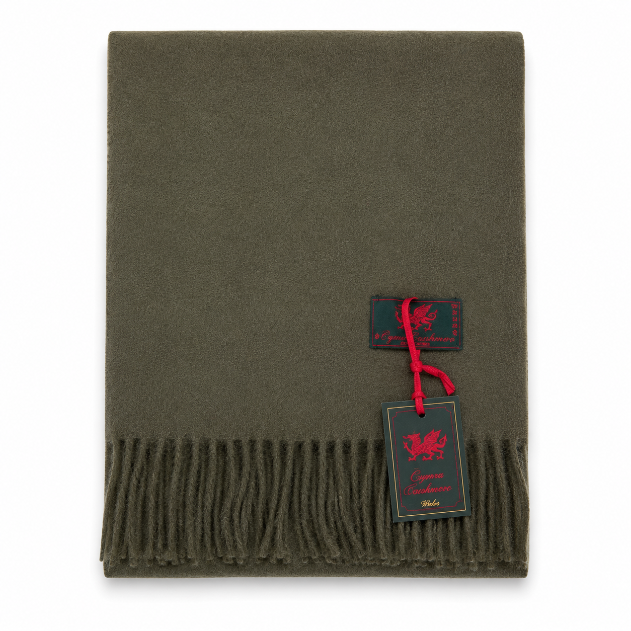 Cymru Cashmere Scarf Plain Olive