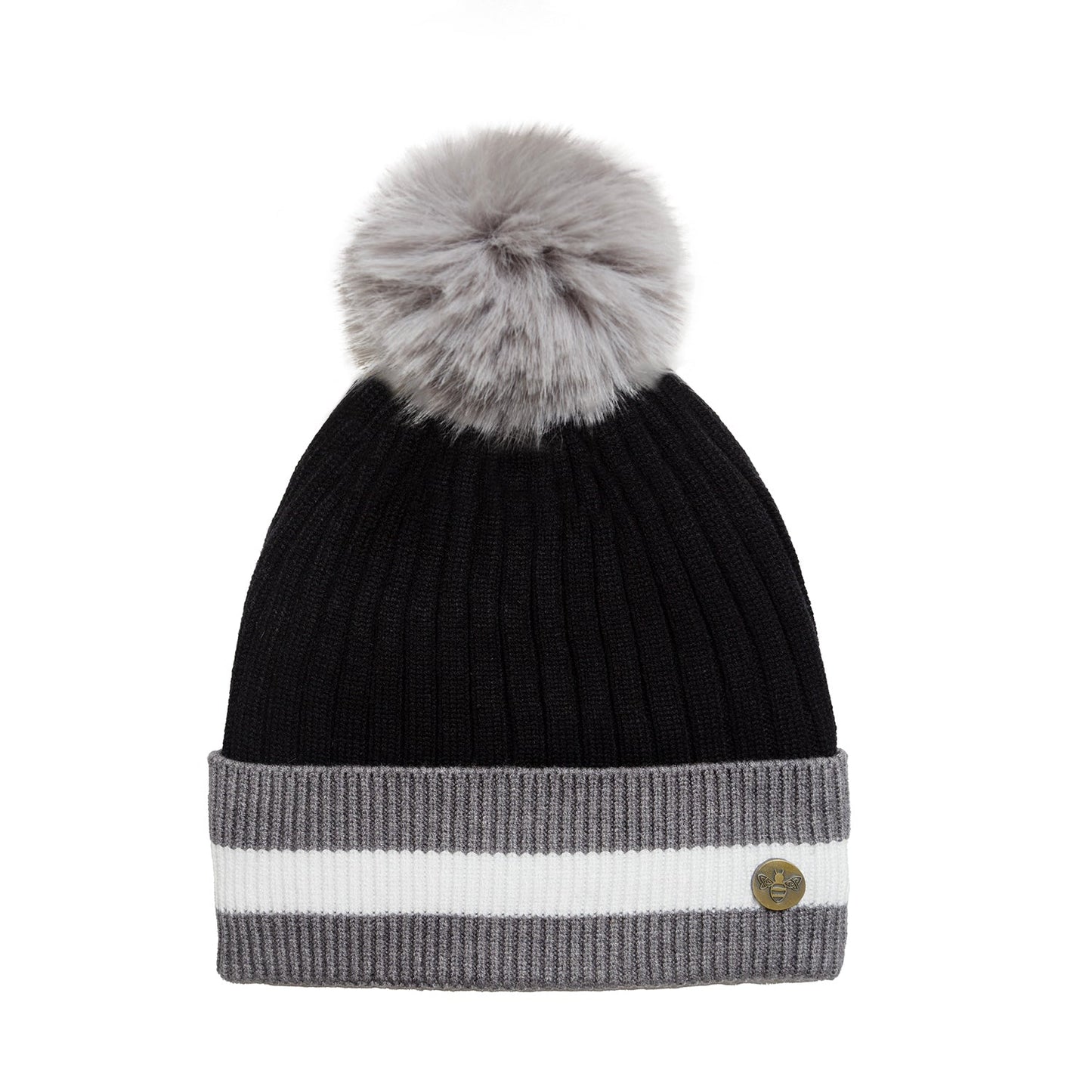 House of Celtic Bee Ribbed Pom Pom Hat Banded BG / Grey