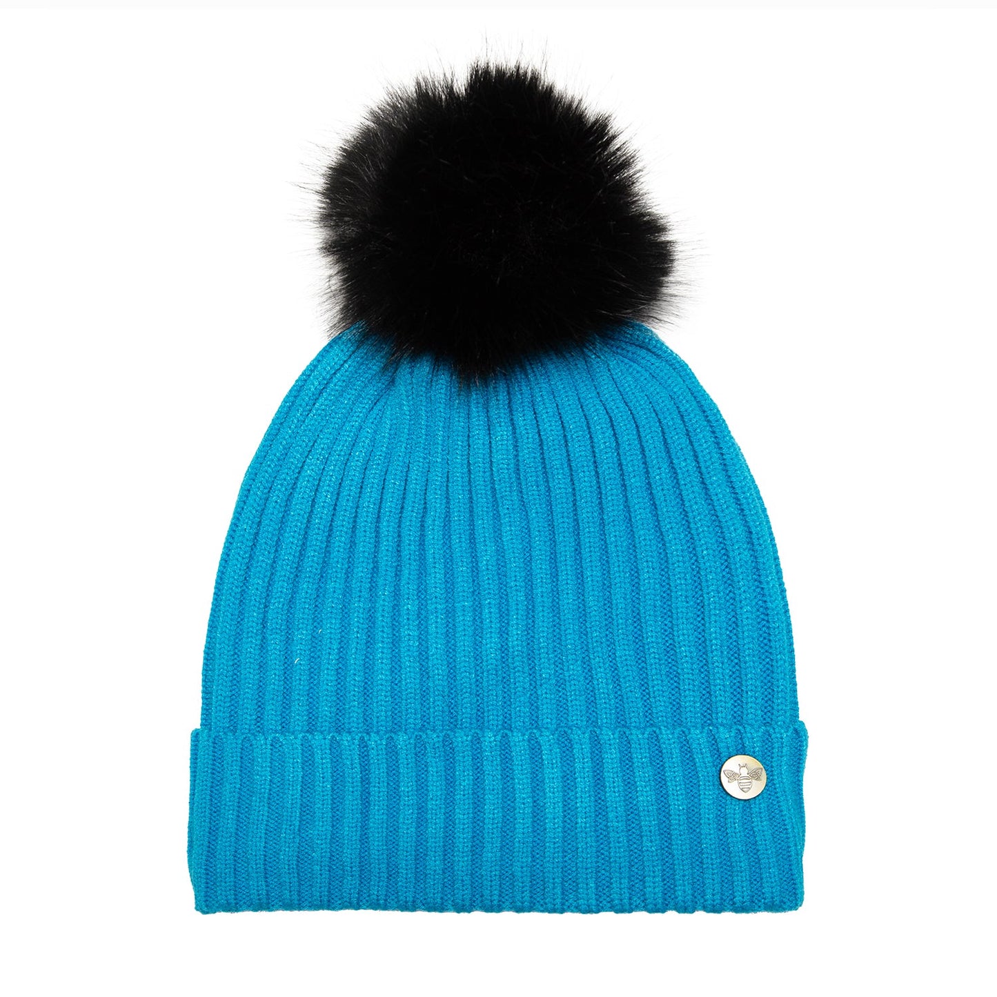 House of Celtic Bee Ribbed Pom Pom Hat Turquoise / Black