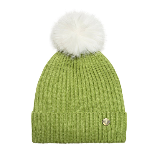 House of Celtic Bee Ribbed Pom Pom Hat Matcha / White