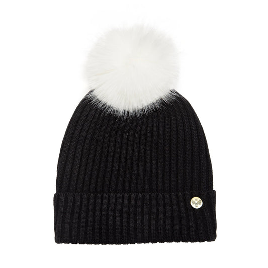 House of Celtic Bee Ribbed Pom Pom Hat Black / White