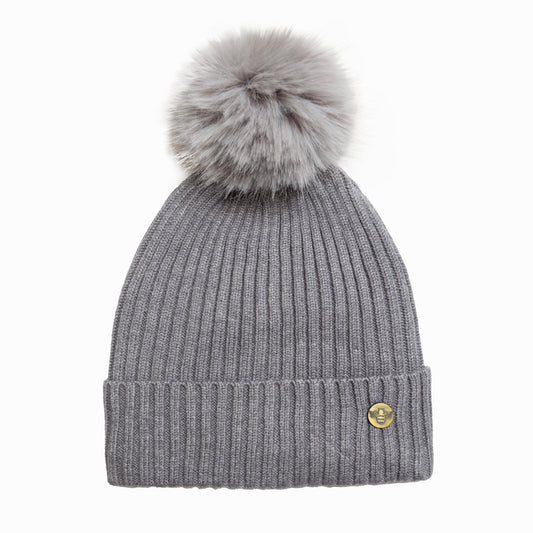 House of Celtic Bee Ribbed Pom Pom Hat Grey / Grey