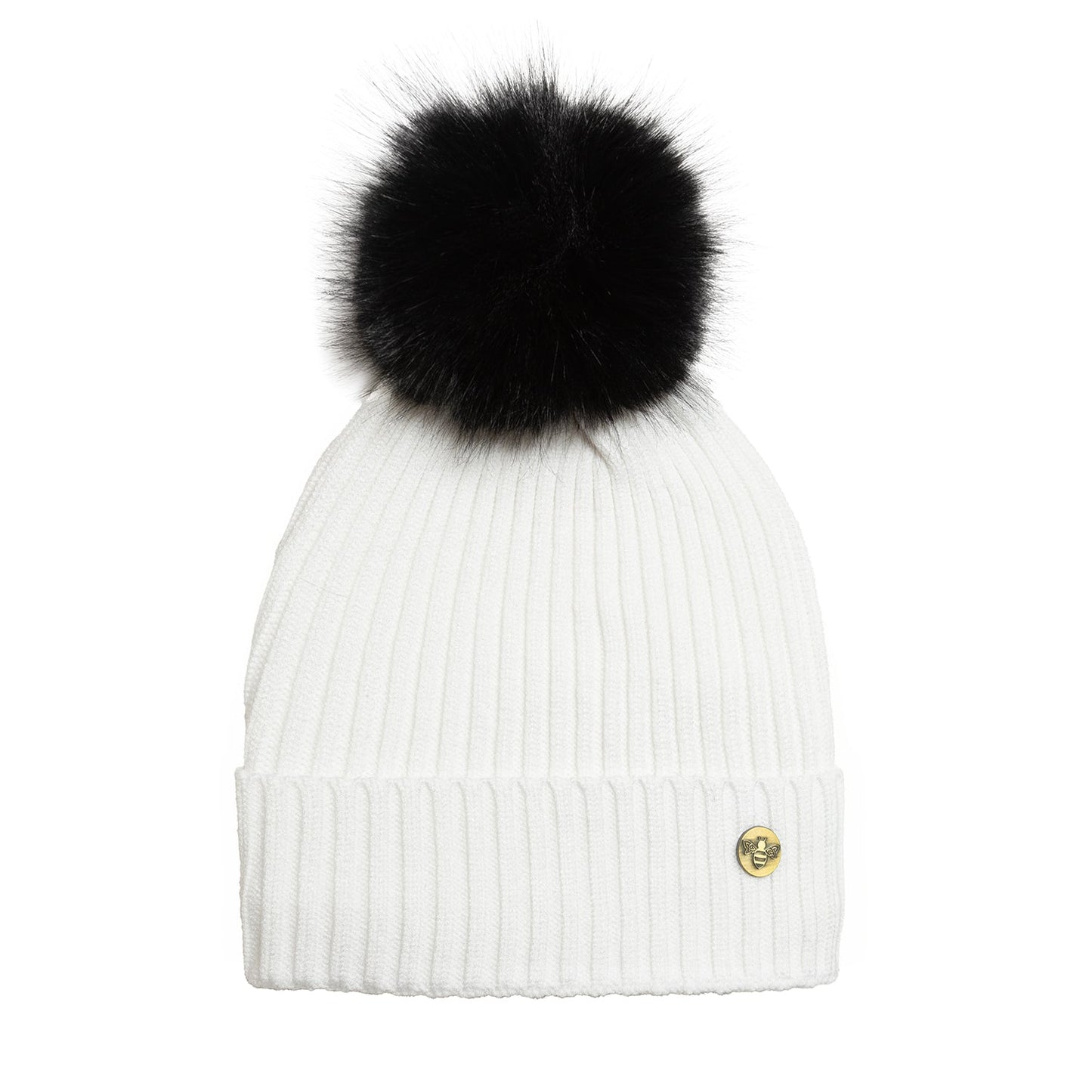 House of Celtic Bee Ribbed Pom Pom Hat White / Black