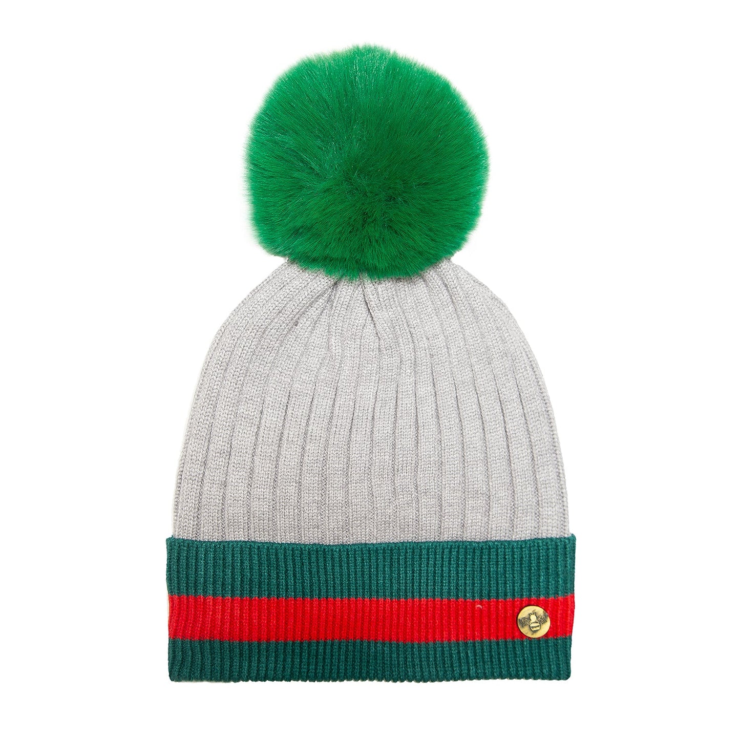 House of Celtic Bee Ribbed Pom Pom Hat G Silver / Green