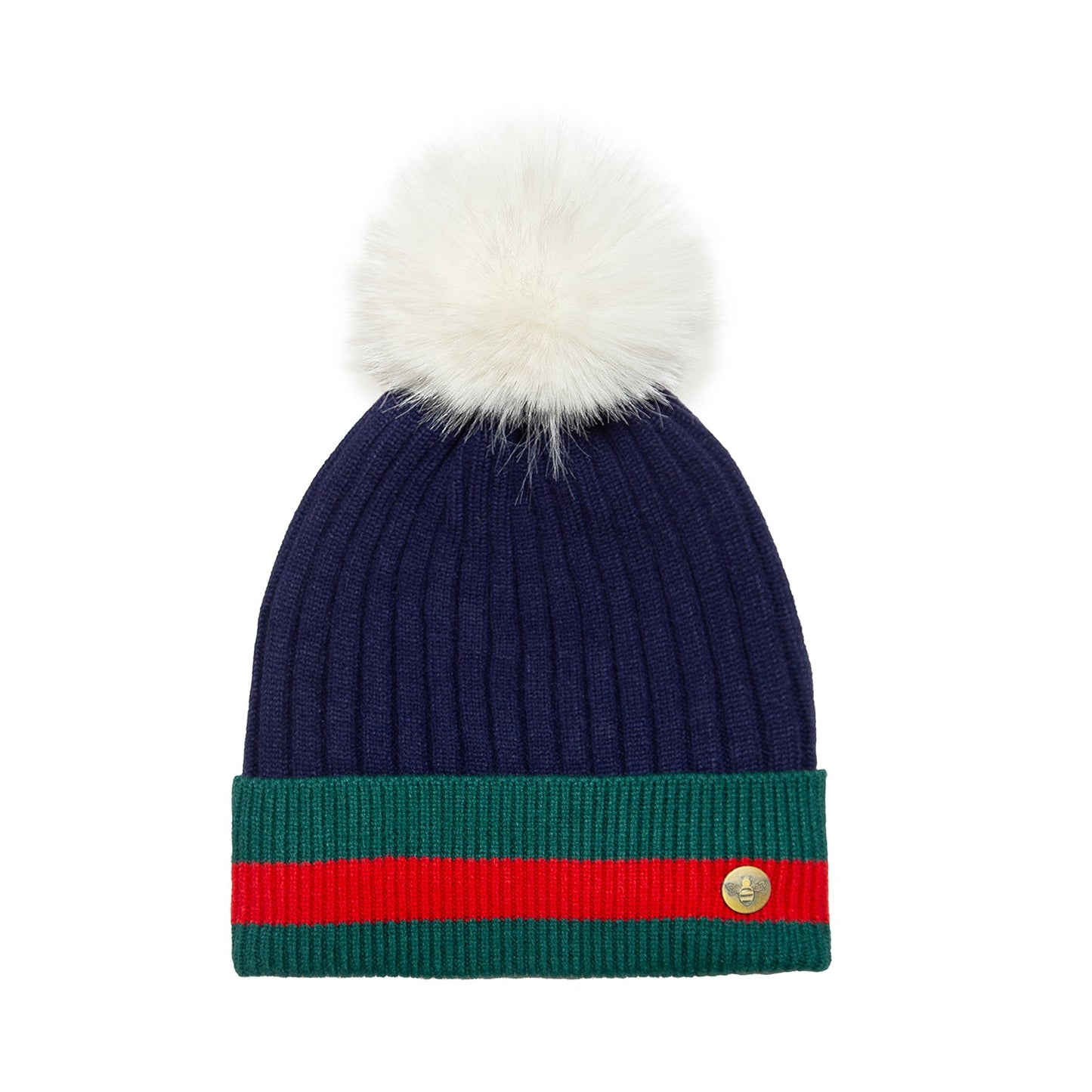 House of Celtic Bee Ribbed Pom Pom Hat G Navy / White