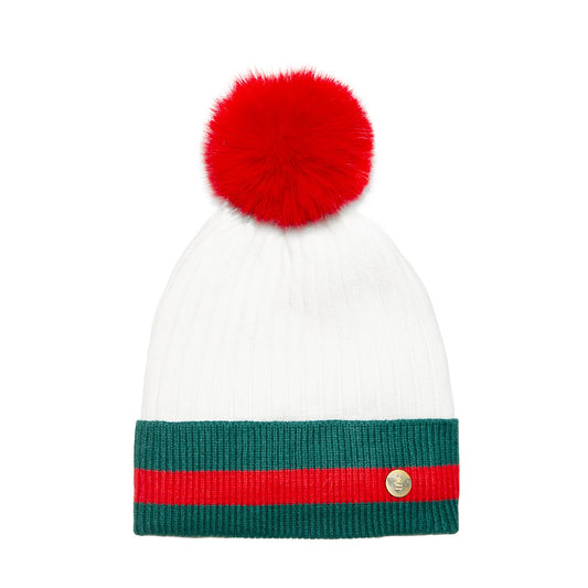 House of Celtic Bee Ribbed Pom Pom Hat G White / Red