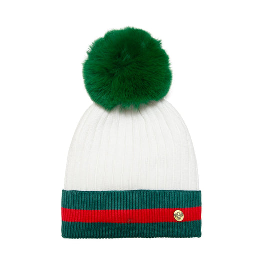 House of Celtic Bee Ribbed Pom Pom Hat G White / Green
