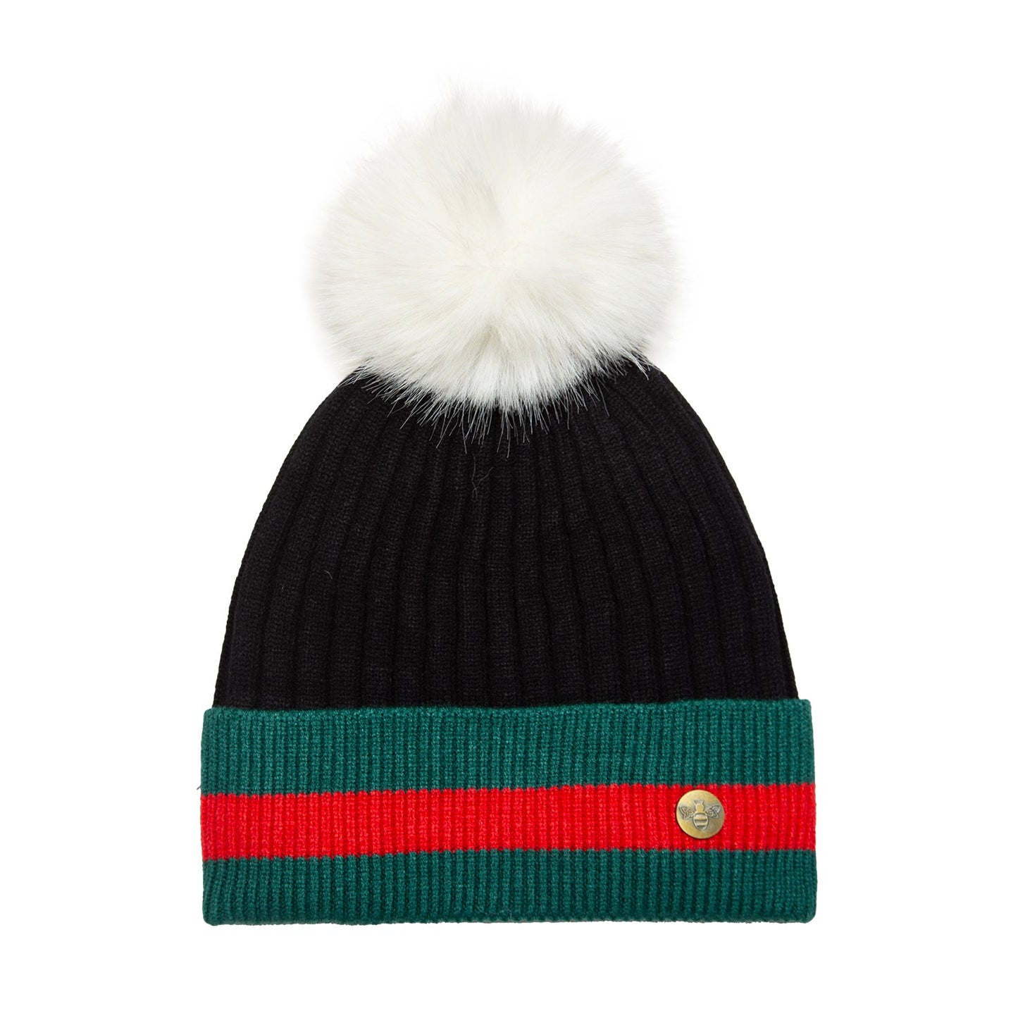 House of Celtic Bee Ribbed Pom Pom Hat G Black / White