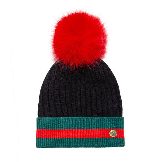 House of Celtic Bee Ribbed Pom Pom Hat G Black / Red