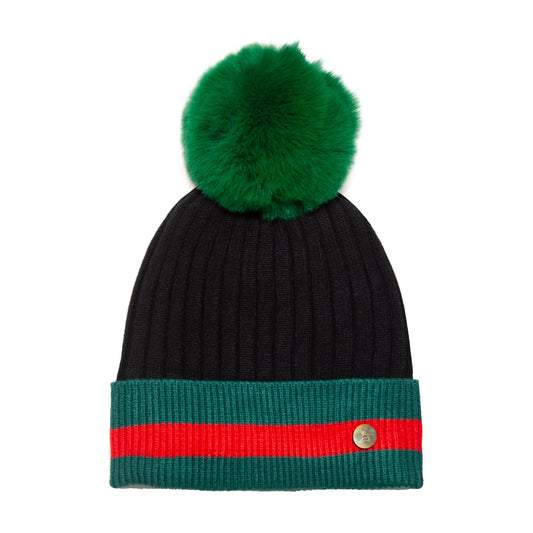 House of Celtic Bee Ribbed Pom Pom Hat G Black / Green
