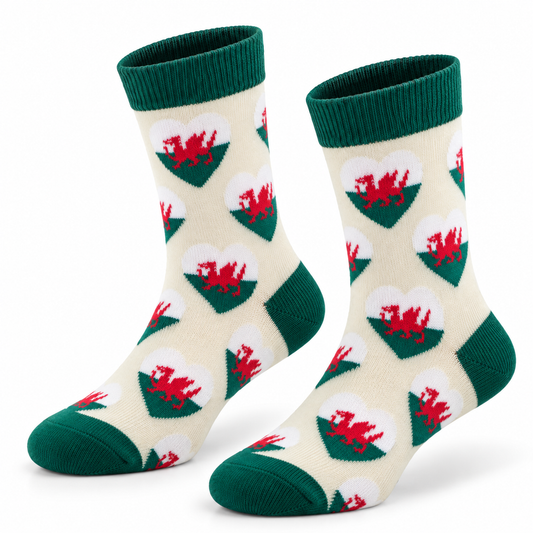 Welsh Multi-Heart White Socks
