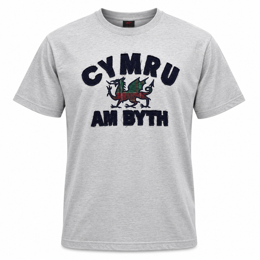 Grey Applique Am Byth T-Shirt