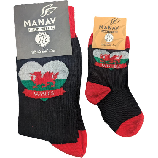 Welsh Heart Black Socks