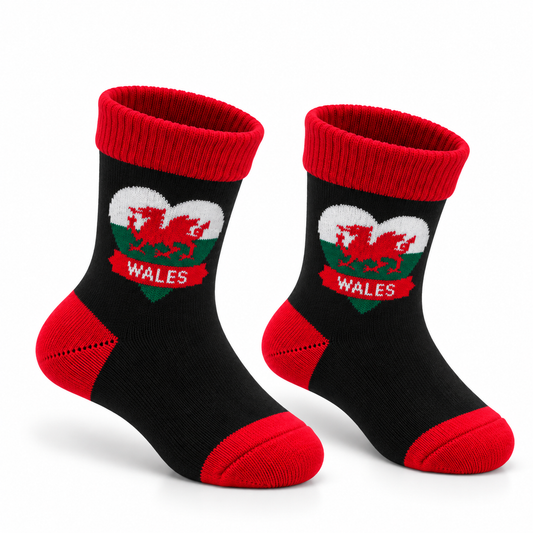 Kids Welsh Heart Black Socks