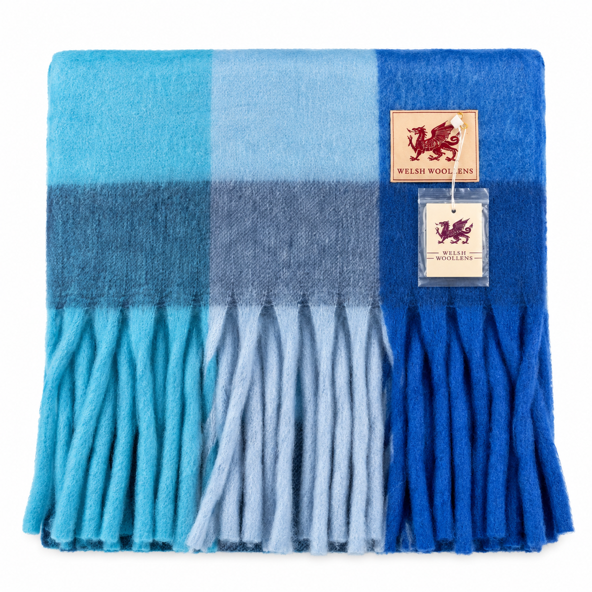 Welsh Woollens Tartan Blanket Scarf Bright Blue Check