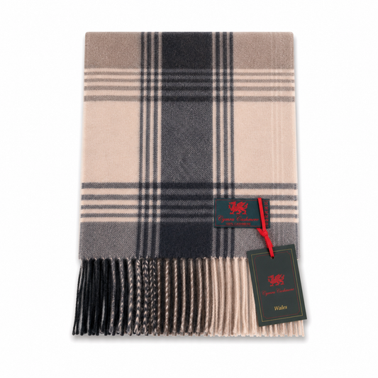 Cymru Cashmere Scarf Broken Check Brown/Black
