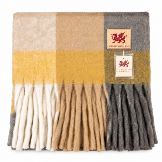 Welsh Woollens Tartan Blanket Scarf Camel Check