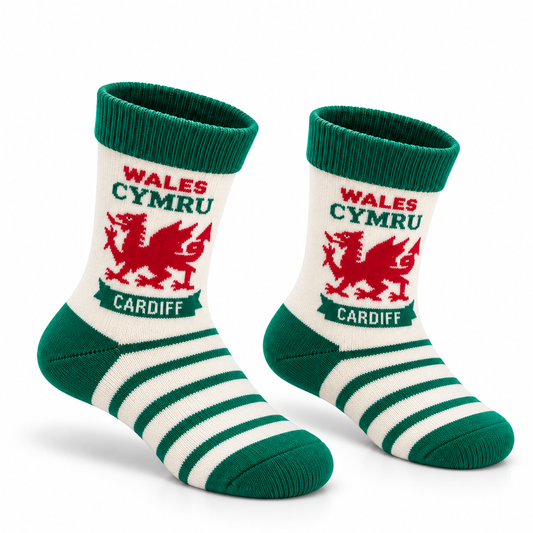 Kids Cardiff Dragon White Socks