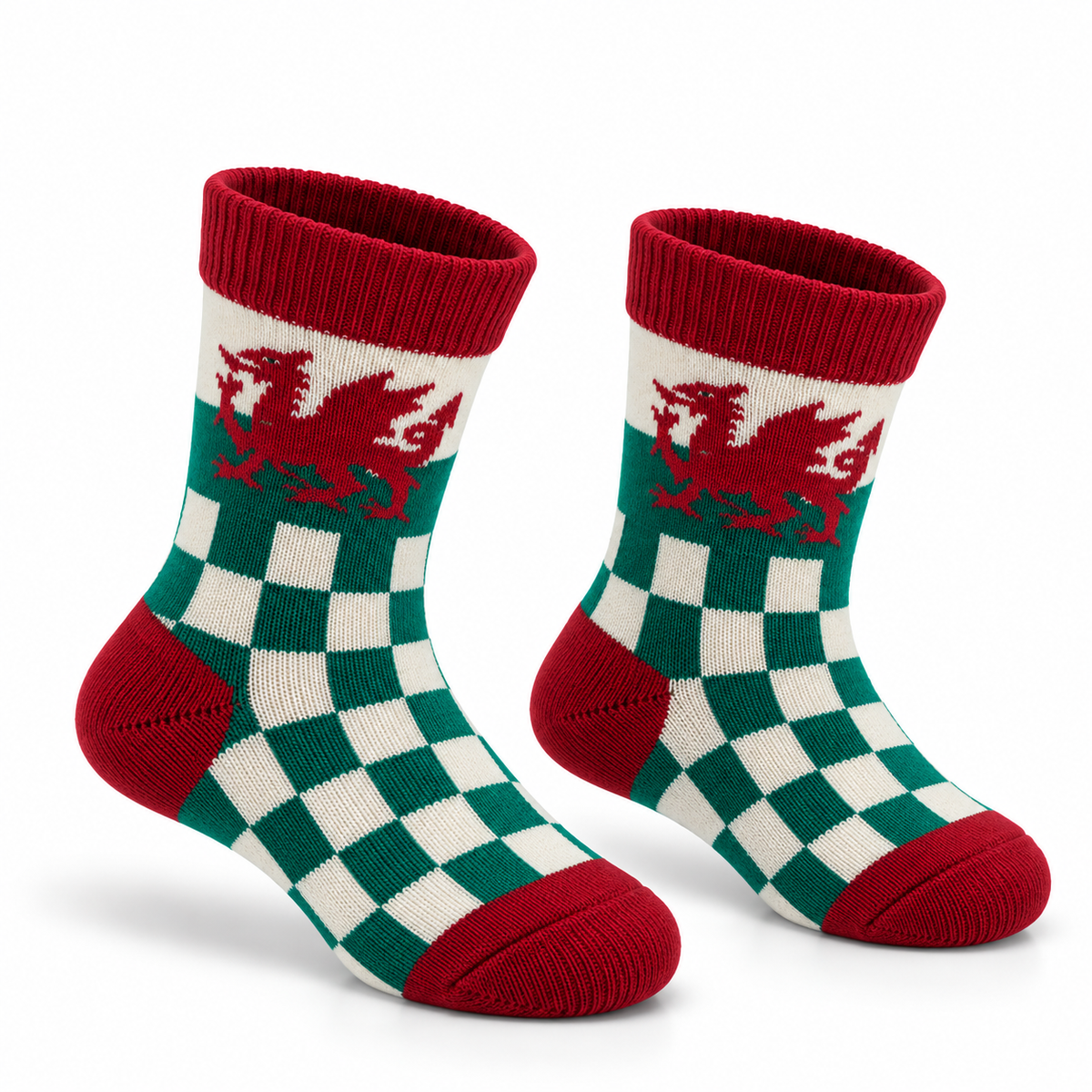 Kids Welsh Flag Checkered Socks