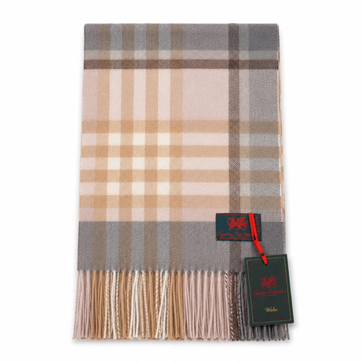 Cymru Cashmere Scarf Chequer Tartan Gold