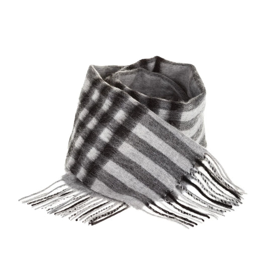 Welsh Woollens 100% Lambswool Scarf Chequer Tartan Dk Grey