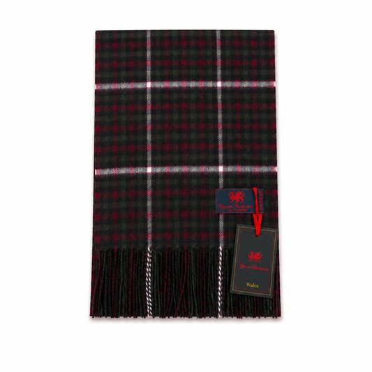 Cymru Cashmere Scarf Gingham Tartan Green/Maroon