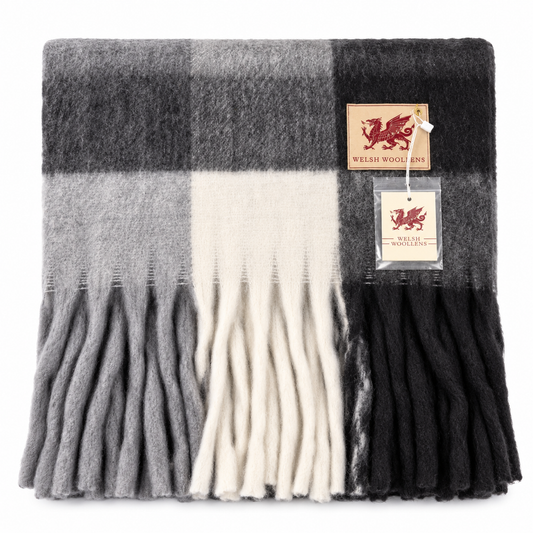 Welsh Woollens Tartan Blanket Scarf Grey Check