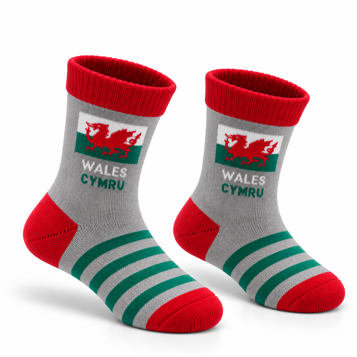 Kids Welsh Flag Grey Socks